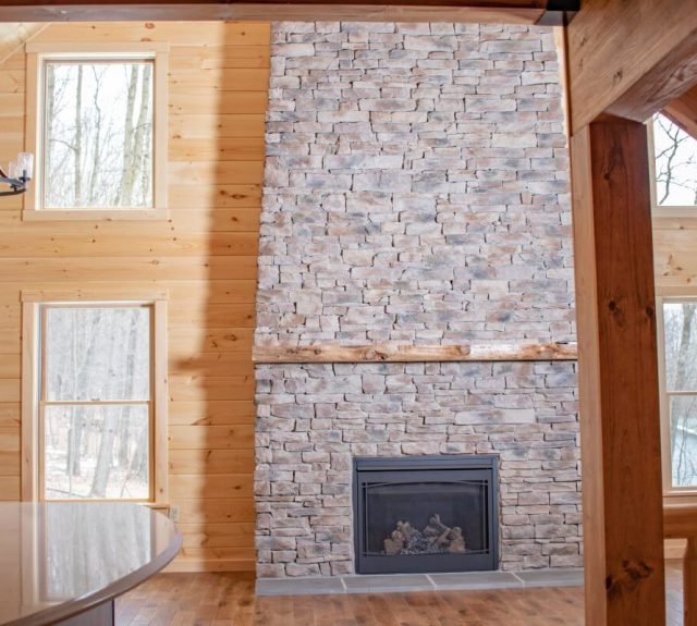log cabin with fireplace