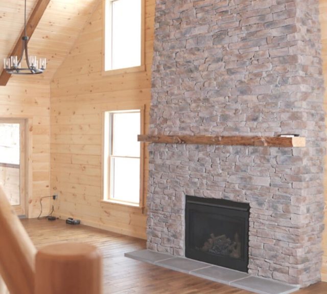 log cabin great room idea with fireplace